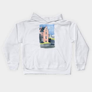 Watercolor pink house on the street of Brussels. Kids Hoodie